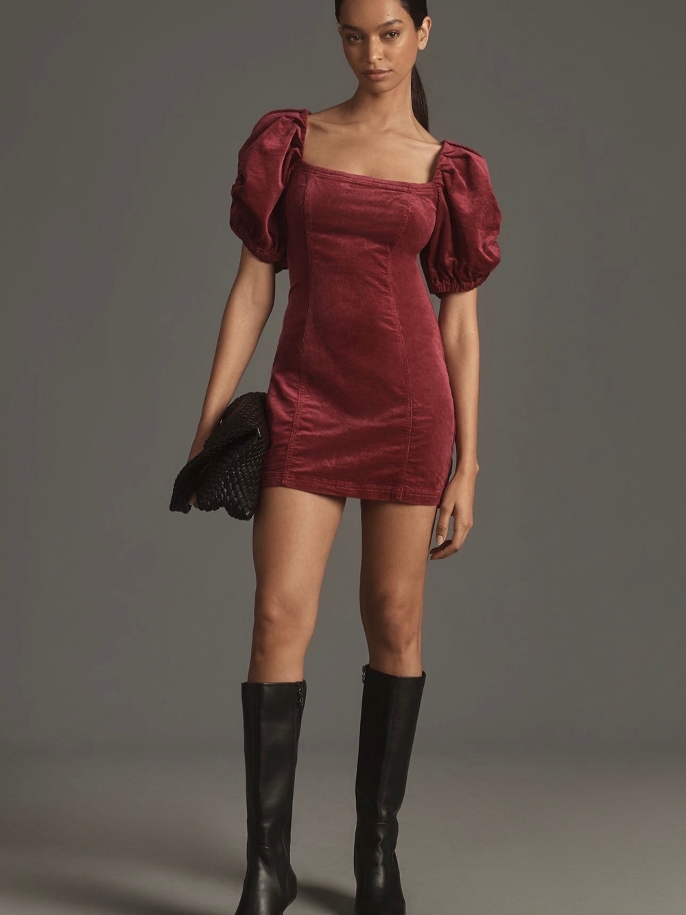 Anthropologie Pilcro Puff Medium Pink Corduroy Mini Dress
